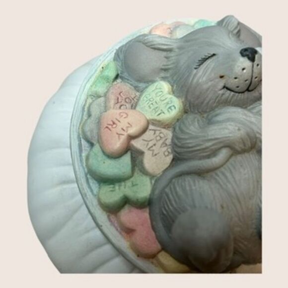 💘 VTG 1986 VALENTINE'S DAY MOUSE CONVERSATION HEARTS TRINKET BOX DONA'S MOLDS - Picture 2 of 7